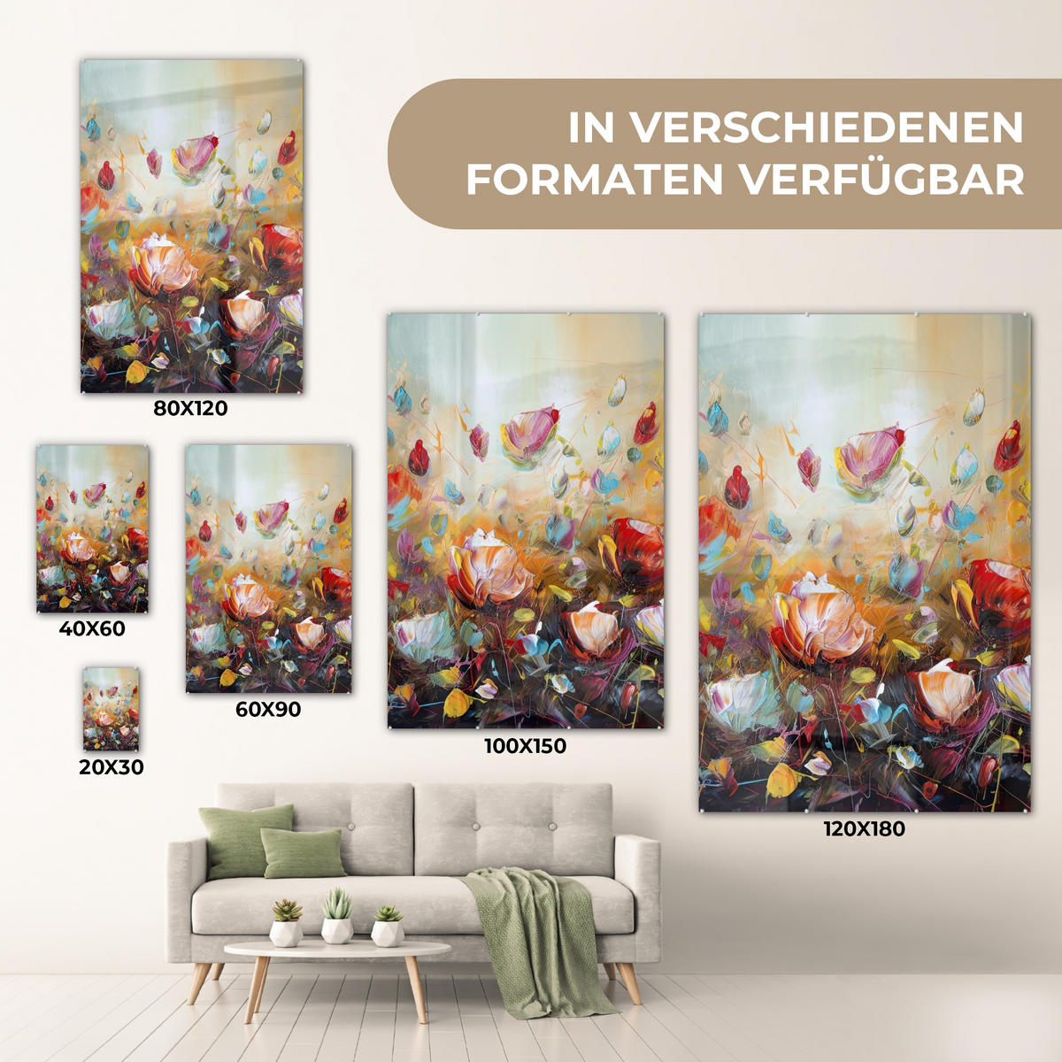 ACRYLGLASBILD Blumen - Kunst - Natur - Ölgemälde 40x60 cm - Multicolor, Glas (40/60cm) - MuchoWow