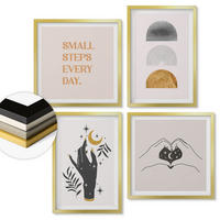 WANDBILDER 4er Set - 50x50 cm & 40x60 cm Goldrahmen - Minimalistische Boho-Illustrationen - Goldfarben, Kunststoff (50/50cm) - ArtPrintCave