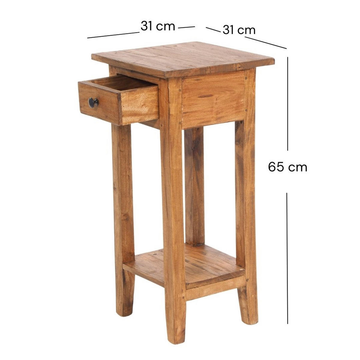 TELEFONTISCH DRAWER 65 Mahagoni Recyclingholz, mit Schublade 08 honigfarben gewachst - Honig, Holz (31/31/65cm) - DESIGN DELIGHTS