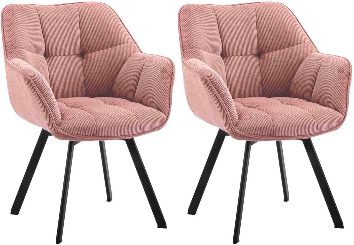 ARMLEHNENSTUHL 2er Set Cord Rosa - Schwarz/Rosa, Textil/Metall (60/81/59cm) - CLP