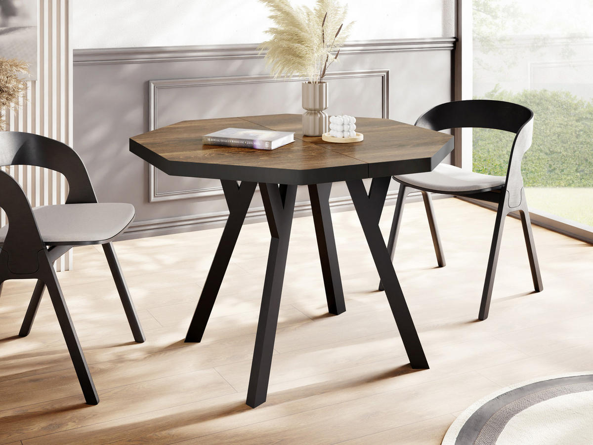 ESSTISCH Desmond achteckiger ausziehbarer, Arvadonna Chestnut 100-150/100/76 cm - Kastanienfarben/Schwarz, Holz/Holzwerkstoff (100/100/76cm) - WFL GROUP