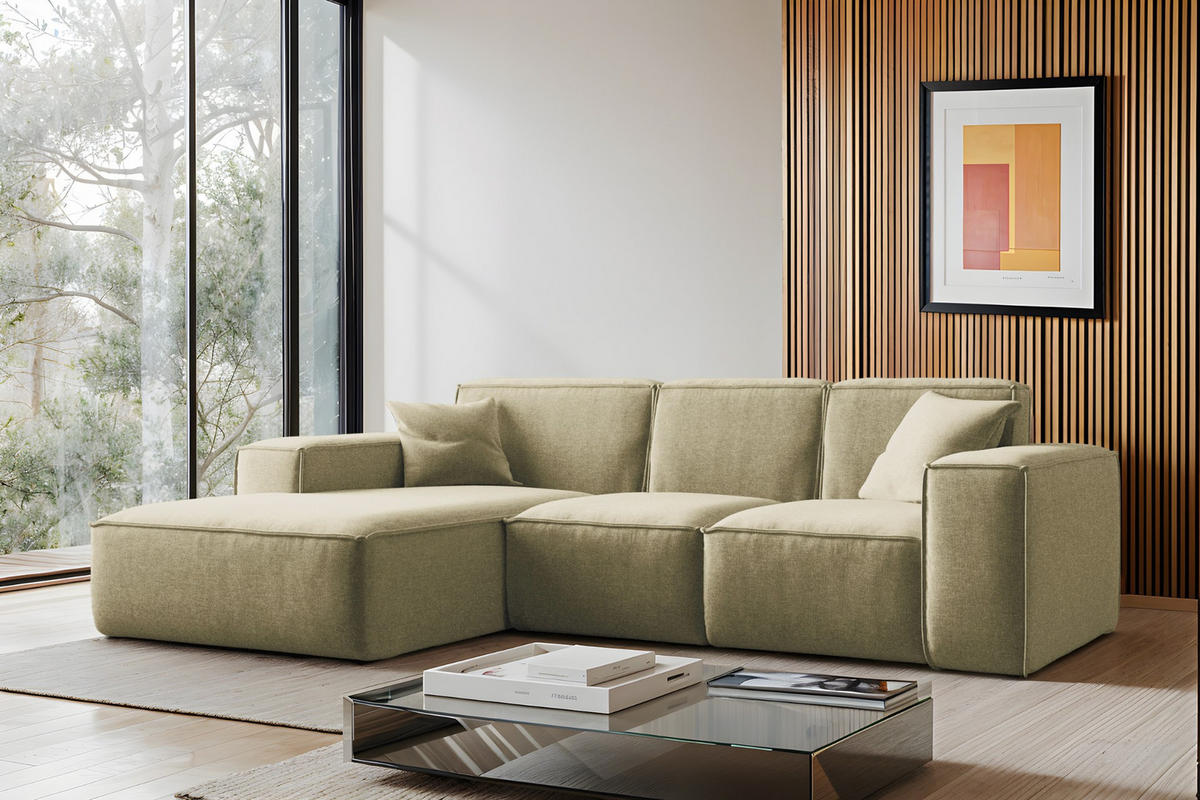ECKSOFA L-Form Siena Stoff Maloy Olive Links - Olivgrün, Holz (165/266cm) - Kaiser Möbel