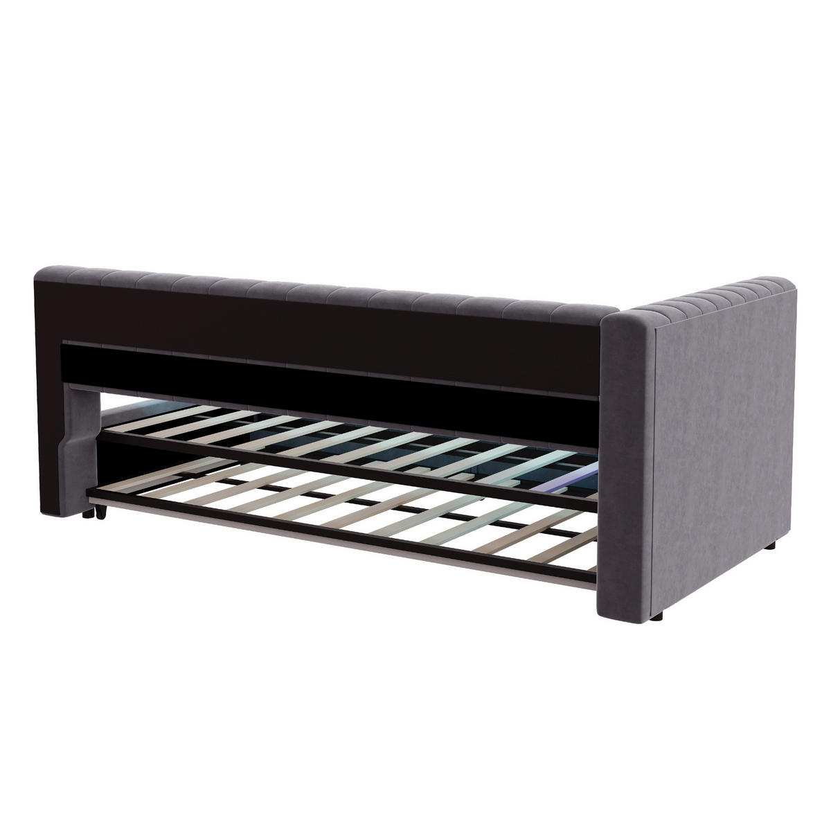 AUSZIEHBETT 90/180/200 cm DE-01672, in Grau, mit LED-Beleuchtung und USB-Ladeanschluss - Grau, Metall (90/200cm) - ComfortXL