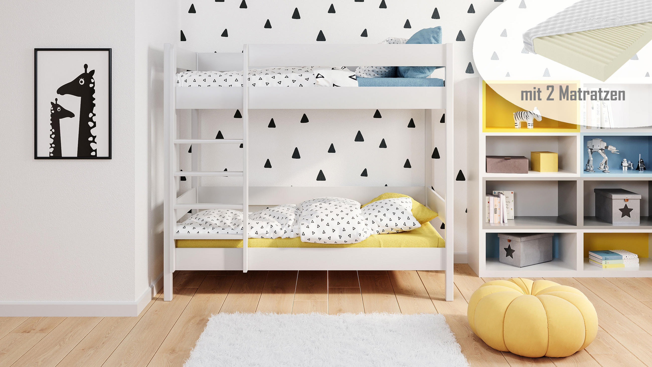 ETAGENBETT Diego 140x70 weiß mit Matratzen - Weiß, Holzwerkstoff (70/140cm) - LUKDOM