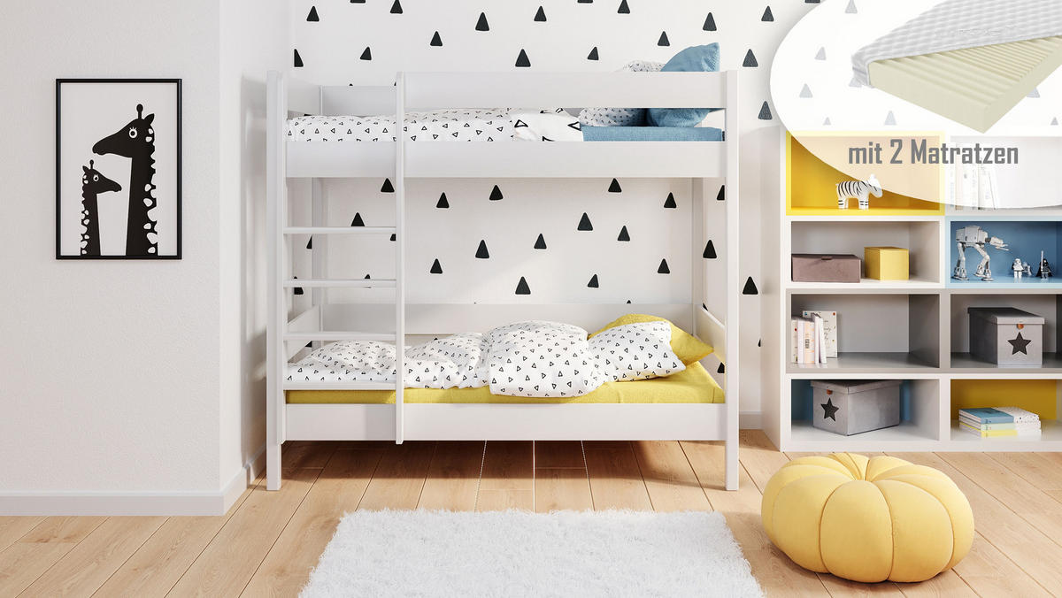 ETAGENBETT Diego 140x70 weiß mit Matratzen - Weiß, Holzwerkstoff (70/140cm) - LUKDOM
