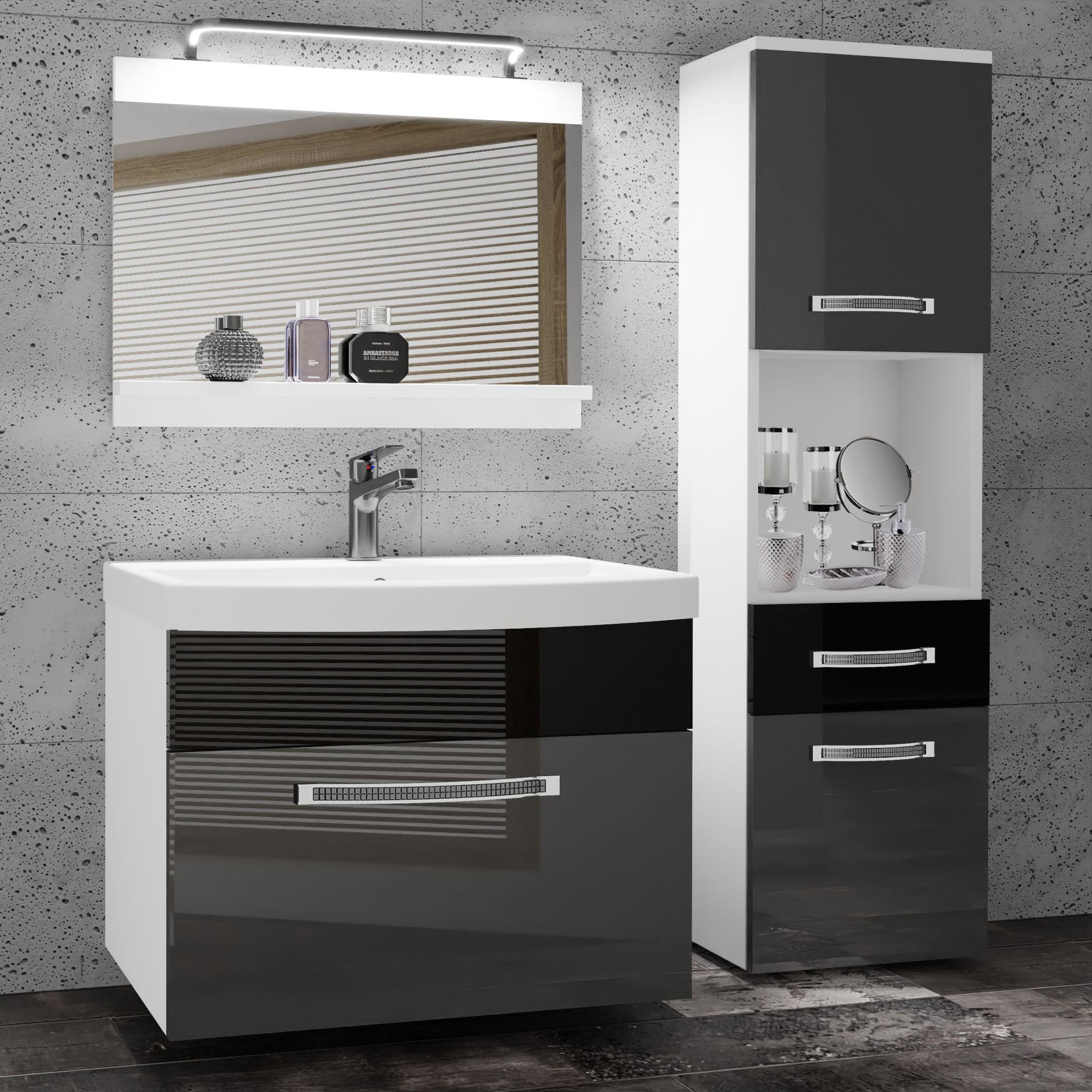 BADMÖBEL Badezimmer Silber Schwarz Glänzend - Silberfarben/Schwarz, Holz (100/113/40cm) - B BELINI GROUP