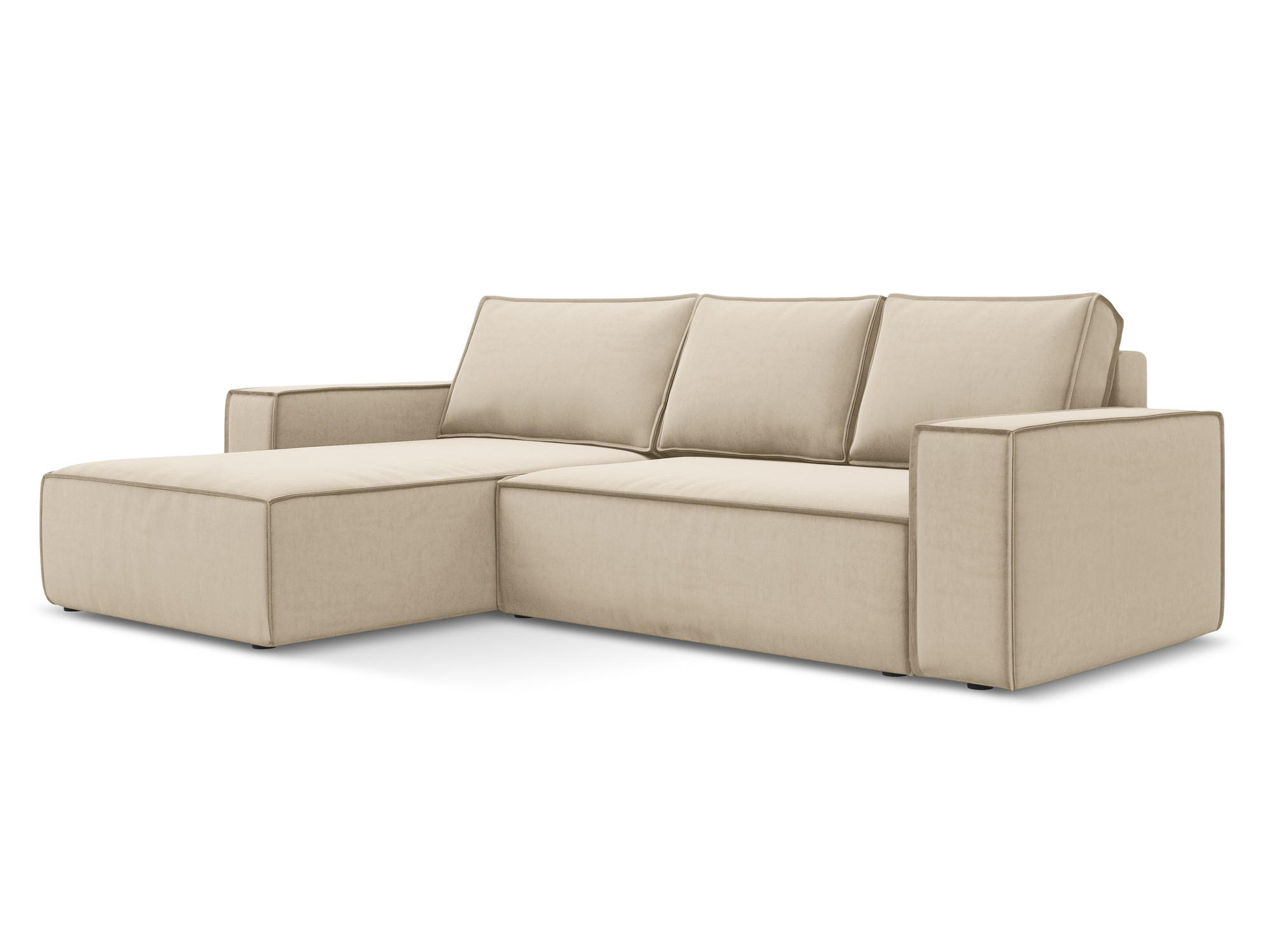 ECKSOFA mit Schlaffunktion Samt Stoff Beige - Beige/Creme, Kunststoff/Textil (185/290cm) - Makamii
