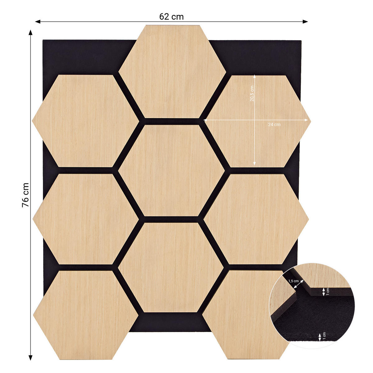 AKUSTIKPANEEL Hexagon Naturfarben 4 Stück - Naturfarben, Holz (62/76/2cm) - Homestyle4u