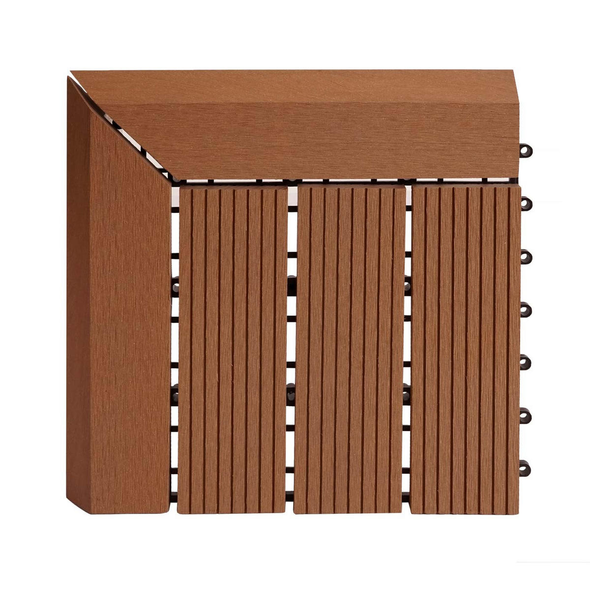 WPC ECK-BODENFLIESE + Abschluss 30x30cm links Teak linear - Teakfarben, Kunststoff (30/30/2cm) - BERLINLODGE
