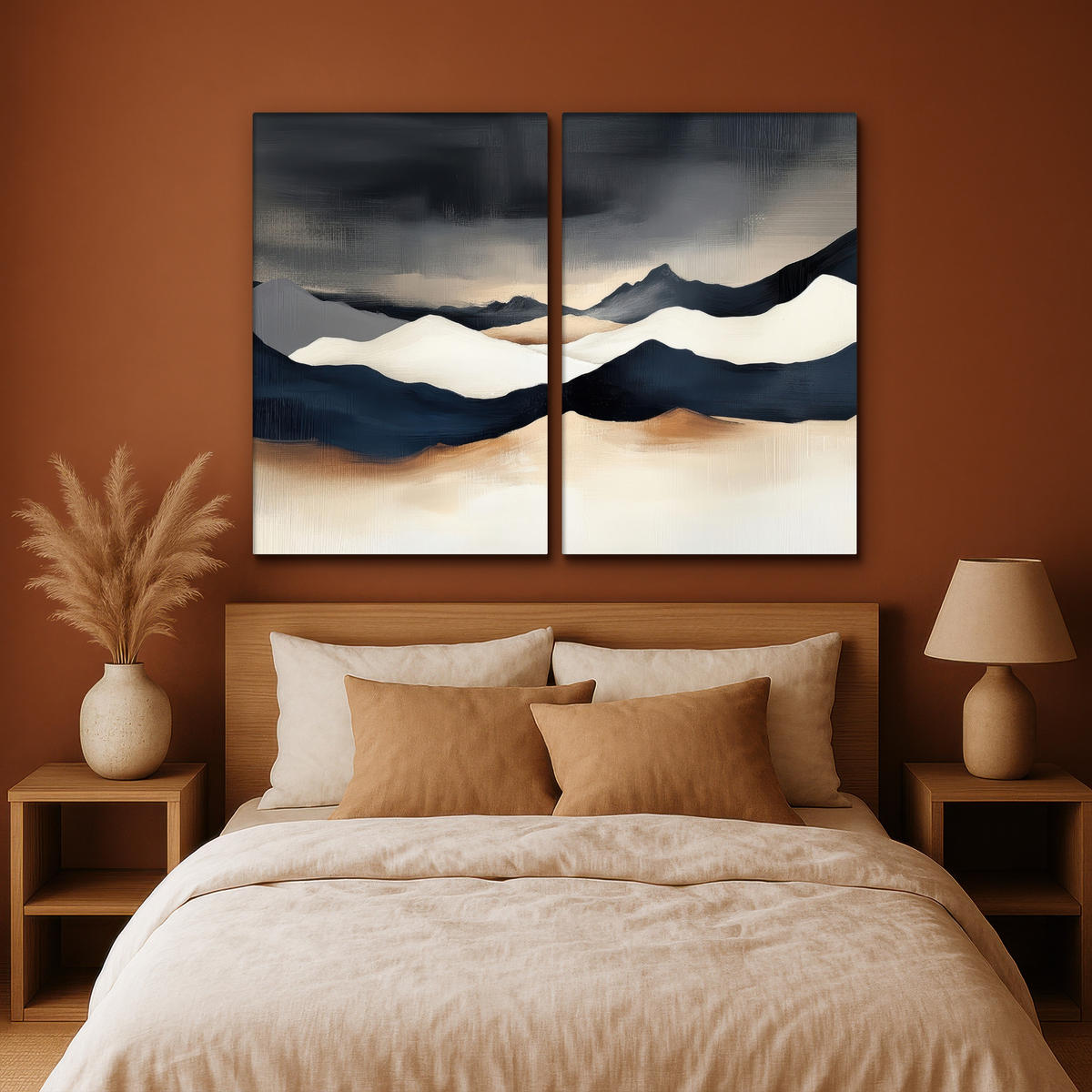 LEINWANDBILD 2er Set Landschaft - Abstrakt - Modern 160x120 cm - Dunkelblau, Textil (160/120cm) - MuchoWow