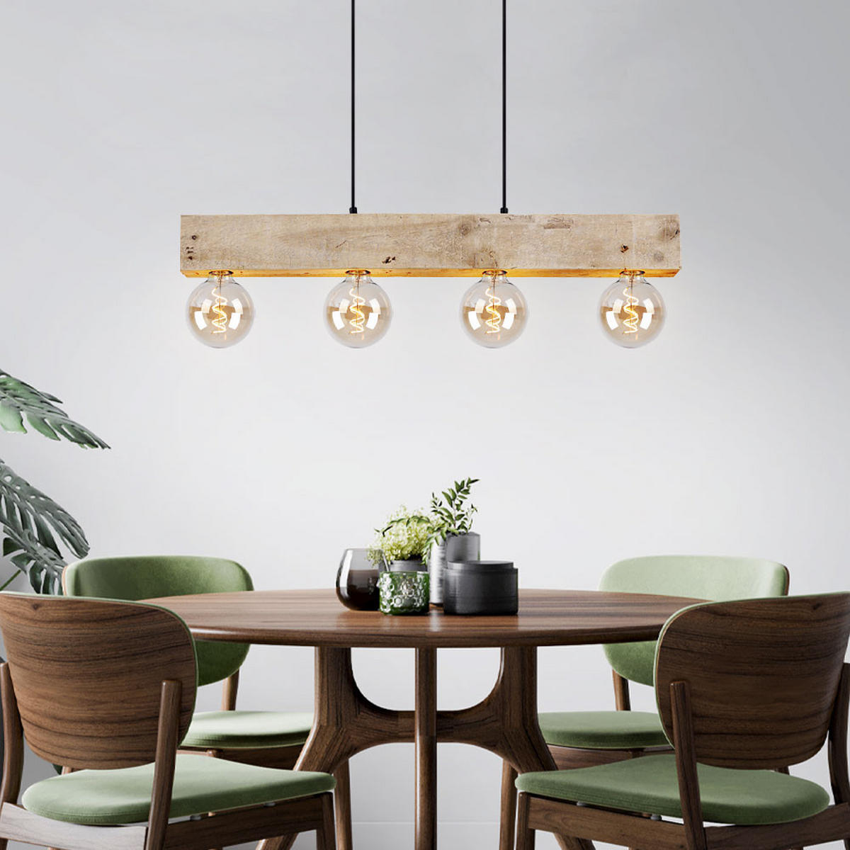 HÄNGELEUCHTE Metall Holzoptik Braun 4 flammig - Braun, Holz (80/6/120cm) - Globo Lighting