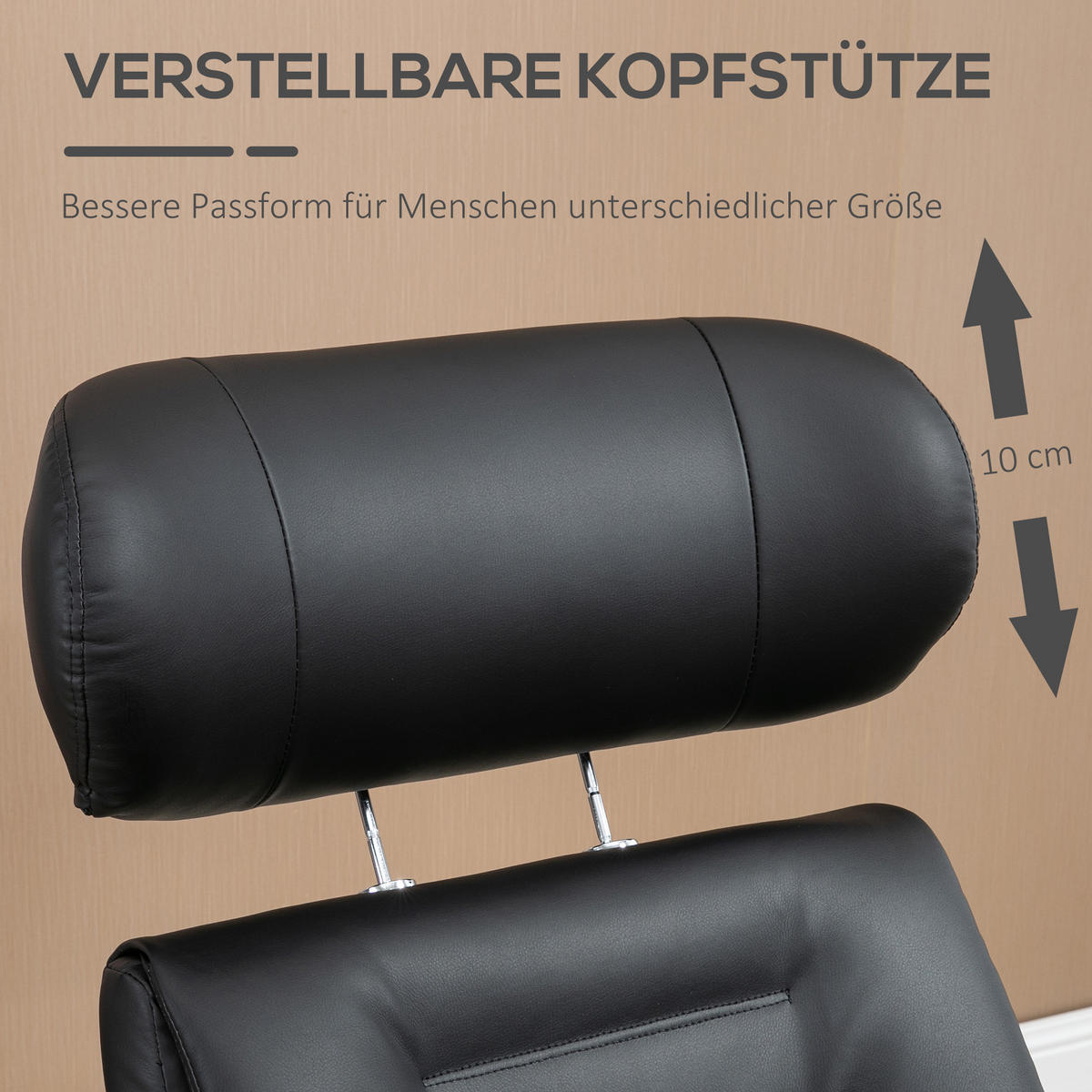 RELAXSESSEL mit Hocker, Fernsehsessel mit Liegefunktion Ruhesessel, TV-Sessel - Silberfarben/Schwarz, Leder/Metall (84/108/80cm) - HOMCOM