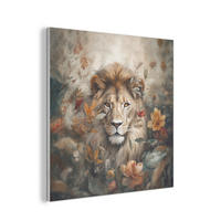 AKUSTIKPANEEL Löwe - Wildtiere - Pflanzen - Natur - Blumen 90x90 cm - Beige, Textil (90/0.9/90cm) - MuchoWow