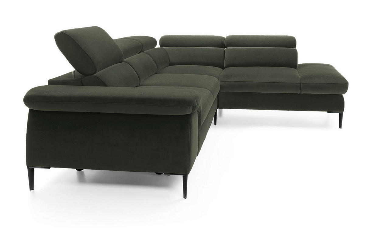 SCHLAFSOFA 280 cm Amaro L mit verstellbaren Kopfstützen, Rechts, Grün - Grün, Holz (214/280cm) - Emporius