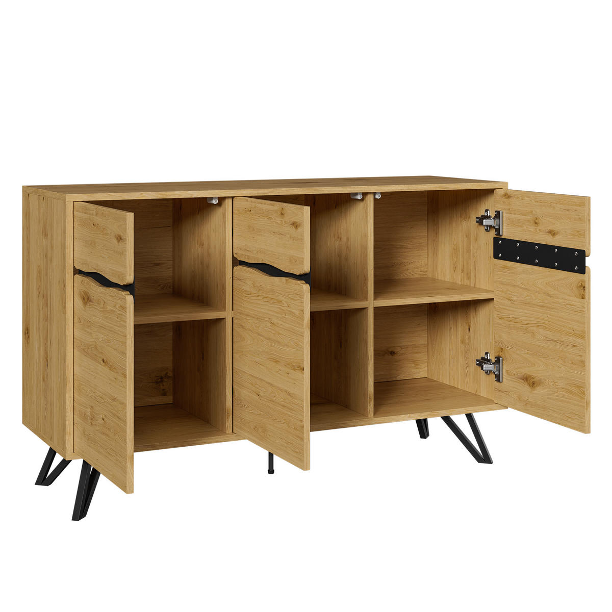 SIDEBOARD Eiche Nachbildung mit 4 Türen und Stabilem Gestell - Eichefarben, Holzwerkstoff/Metall (140/75.5/40cm) - Urban Meuble