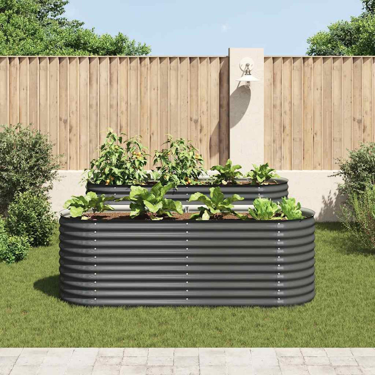 RUNDES Hochbeet für Garten BLUMO | Verzinkter Stahl | 240x80x81cm, Grau - Grau, Metall (240/81/80cm) - DELUKE