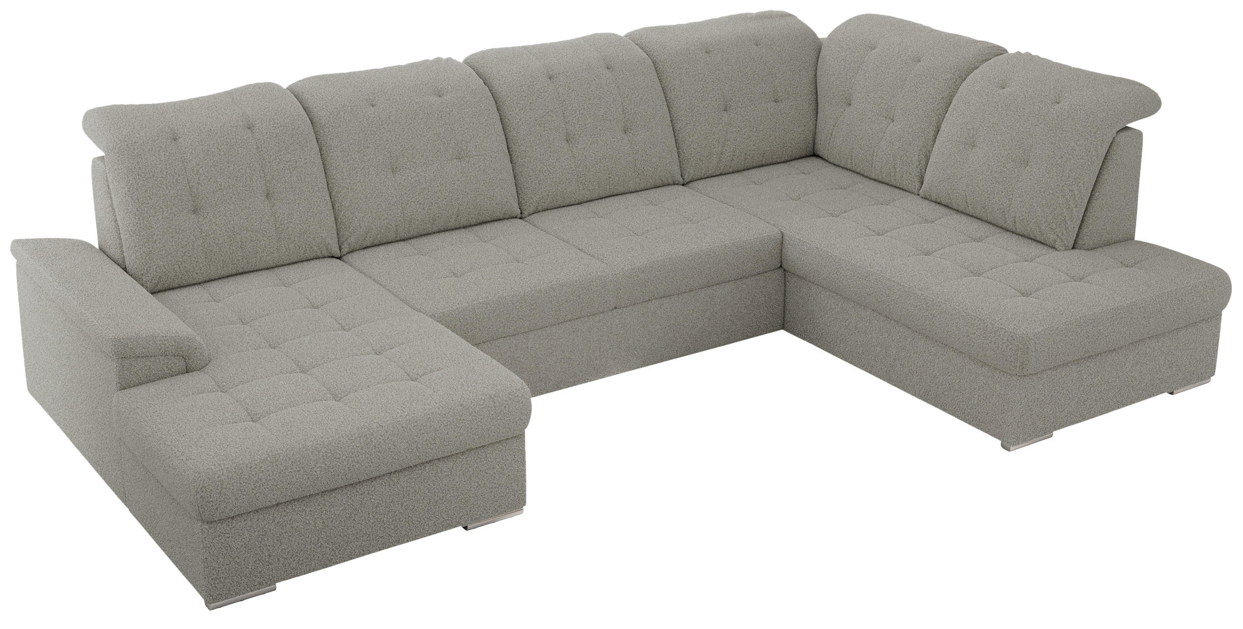 WOHNLANDSCHAFT MADRITO U - Hellgrau Boucle - Rechts - Silberfarben/Hellgrau, Textil/Metall (323/89/204cm) - MKS