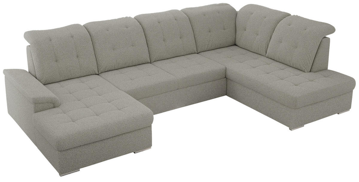 WOHNLANDSCHAFT MADRITO U - Hellgrau Boucle - Rechts - Silberfarben/Hellgrau, Textil/Metall (323/89/204cm) - MKS