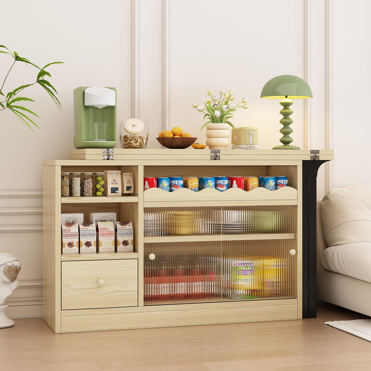 ESSTISCH Ausziehbar Klapptisch Natur Schwarz Stauraum Drehbar - Naturfarben, Holzwerkstoff (128.5/40/75.5cm) - FLIEKS