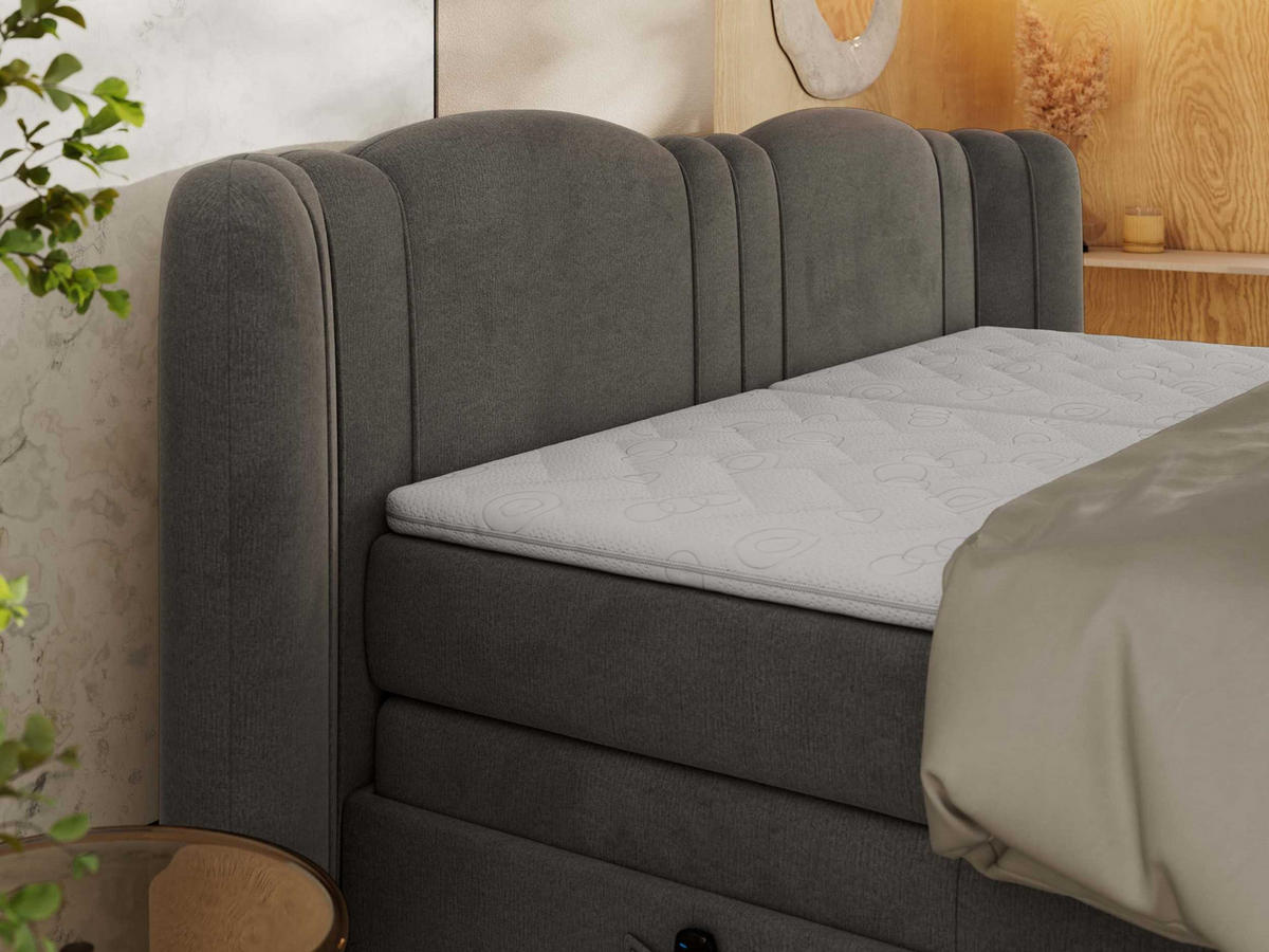 BOXSPRINGBETT FORTINA 140/200 - Dunkelgrau Velvet - Topper T25 - H3 - Dunkelgrau/Schwarz, Holz/Textil (140/200cm) - MKS