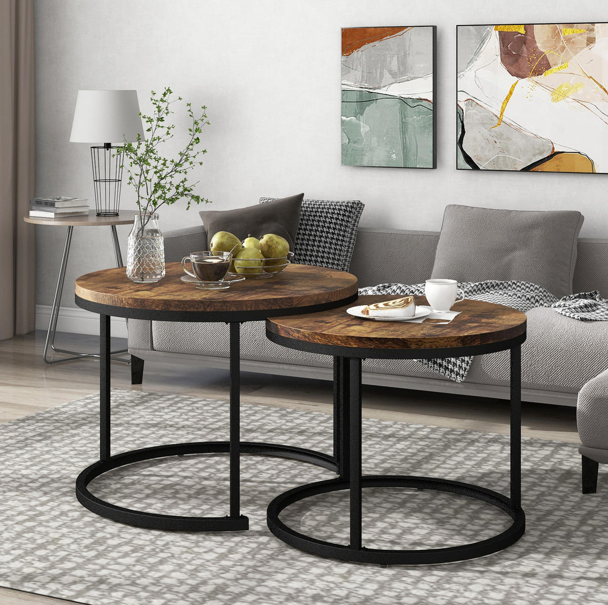 COUCHTISCH-SET 70,5/45,5 cm, Nesting-Tisch-Set aus MDF und Metall in Braun - Braun, Holzwerkstoff (70.5/70.5/50cm) - BEAOK