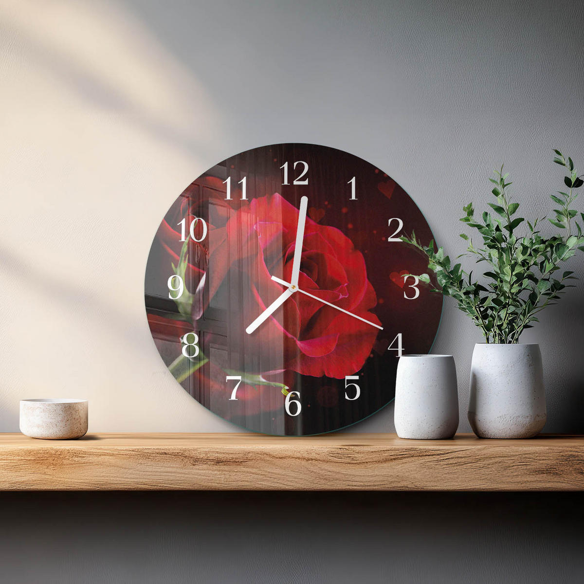 WANDUHR fi30 cm - Rosen - Rot, Glas (30/30/0.4cm) - TULUP