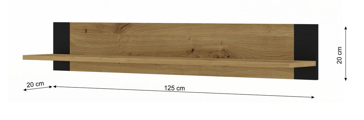WANDREGAL Artisan, Schwarz 125/20/20 - Schwarz, Holzwerkstoff (125/20/20cm) - RAUMHIRSCH FURNITURE