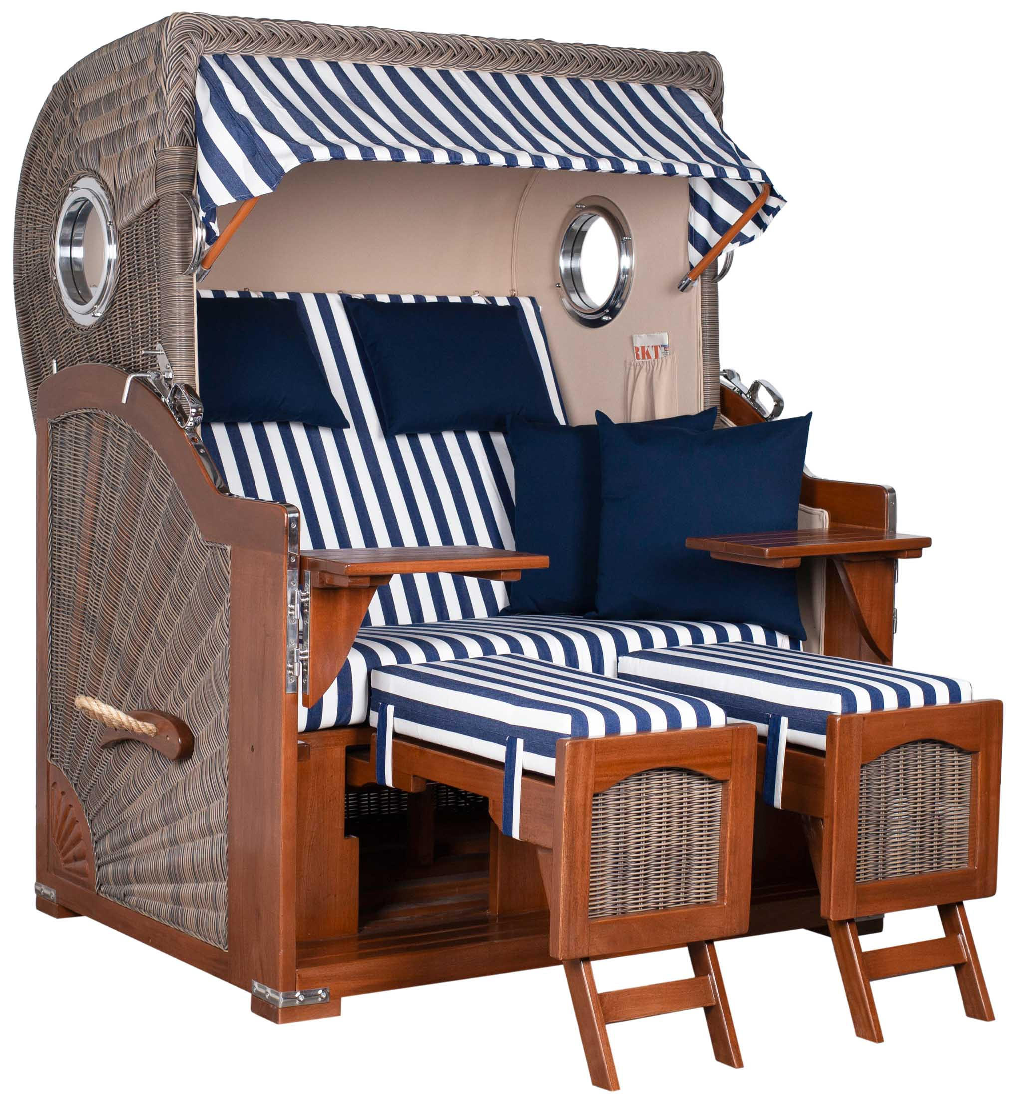 STRANDKORB 2-Sitzer Düne Mahagoni 518 - Blau/Dunkelblau, Holz (125/170/80cm) - Mr. Deko