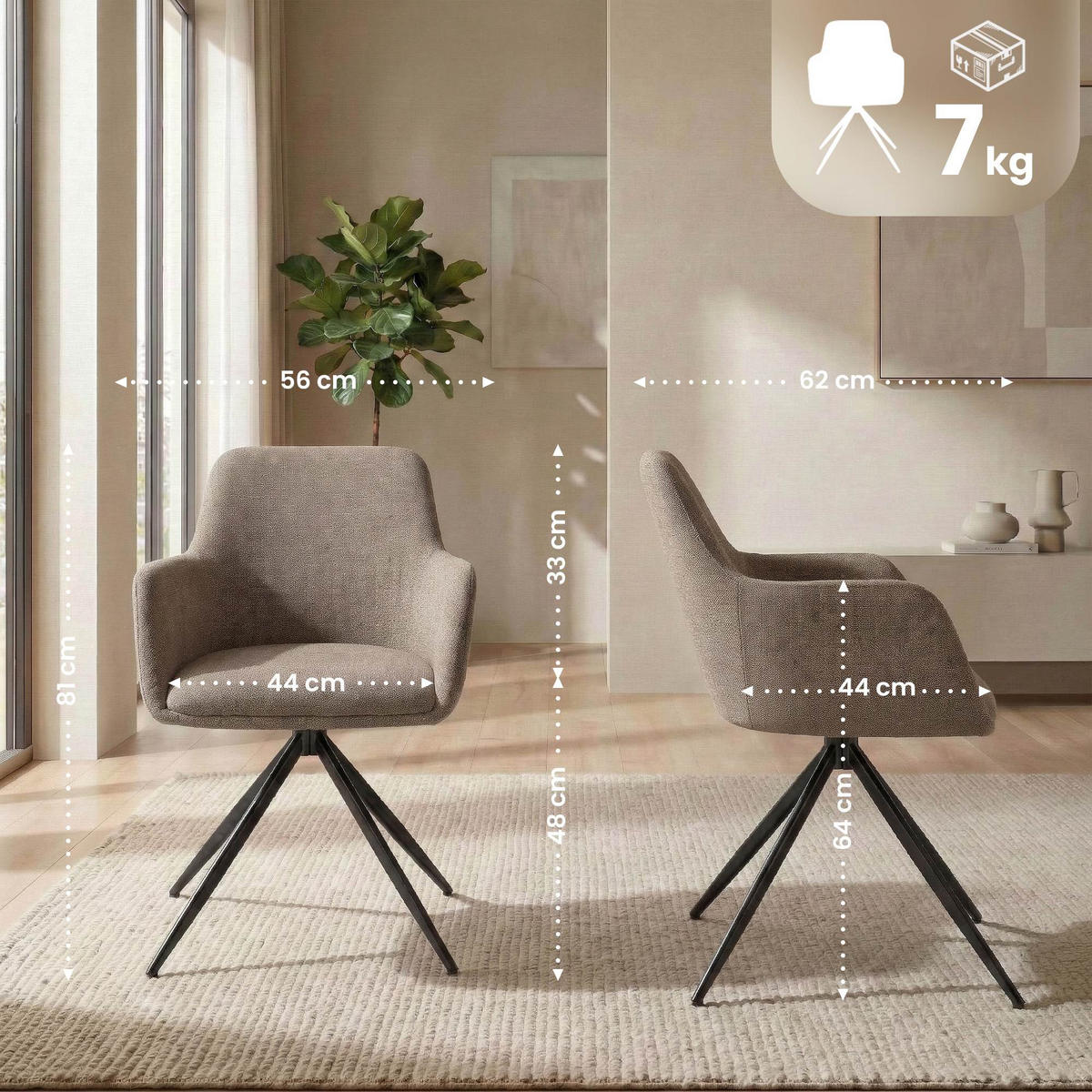 ARMLEHNENSTUHL Stoff Taupe - Taupe/Schwarz, Textil/Metall (56/81/62cm) - CLP