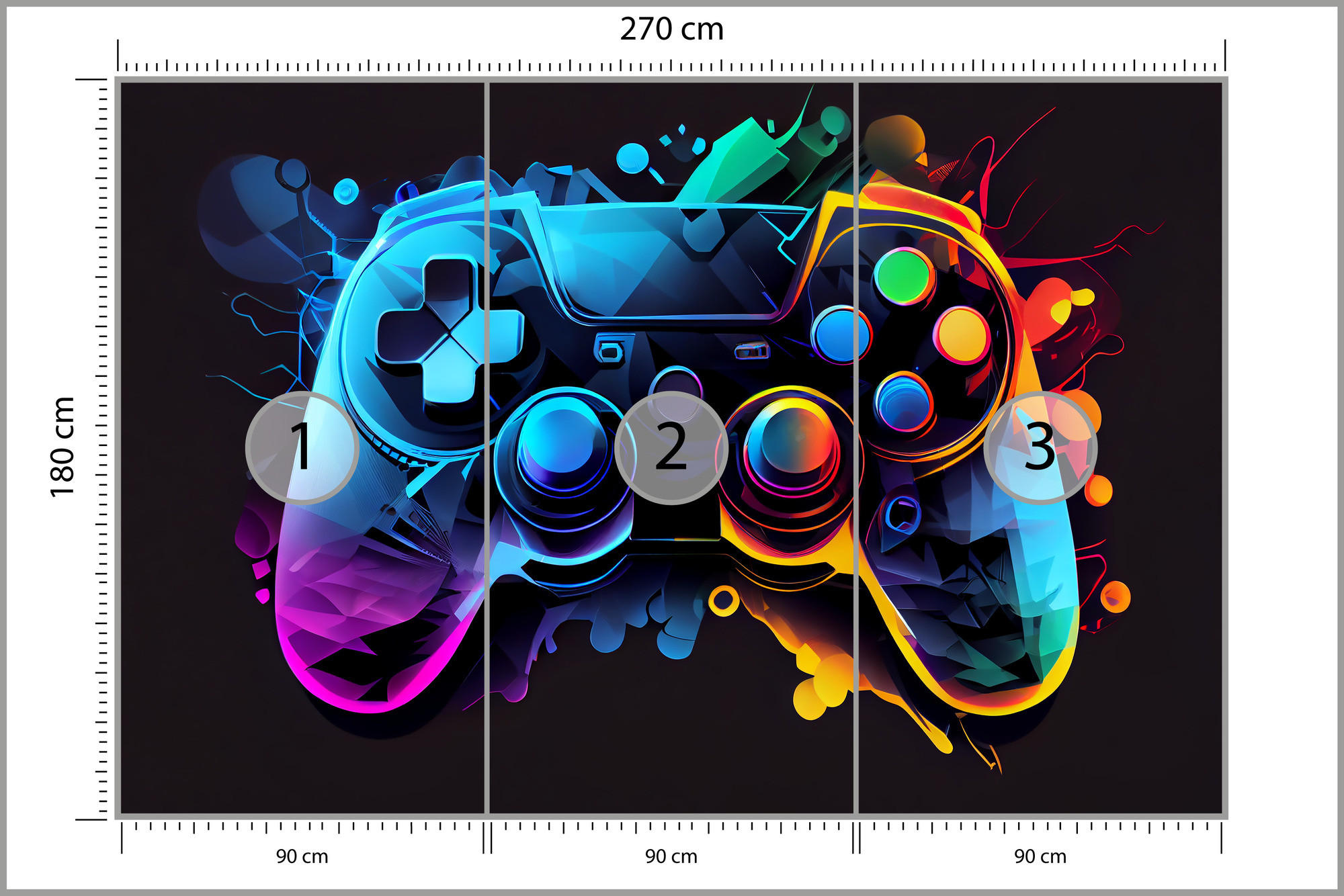 FOTOTAPETE für Jugendzimmer GAMEPAD Abstraktion 270x180cm - Blau/Rot, Papier (270/180cm) - Muralo