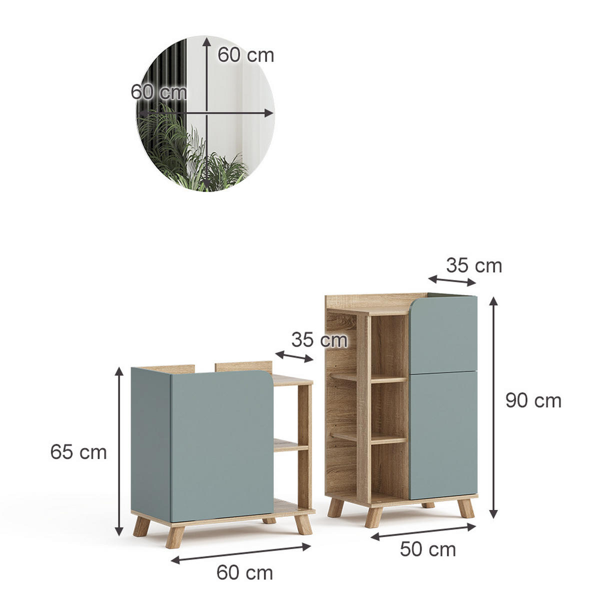 BADMÖBEL-SET Karen Blau-Grau 3 Teile, mit Midischrank - Dunkelblau/Sonoma Eiche, Holzwerkstoff (60/65/35cm) - Vicco
