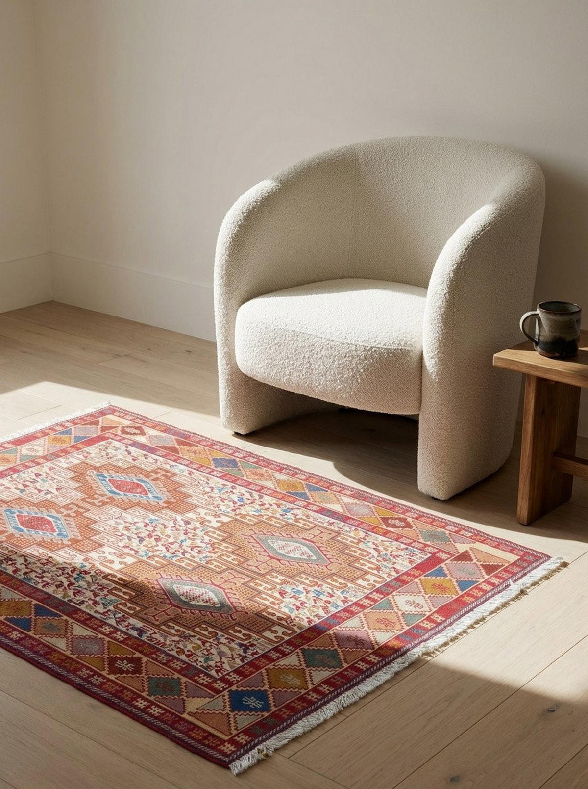 HANDWEBTEPPICH Sumak Shahsavan Beige 141/109 cm Schurwolle - Beige, Textil (109/141cm) - Looma