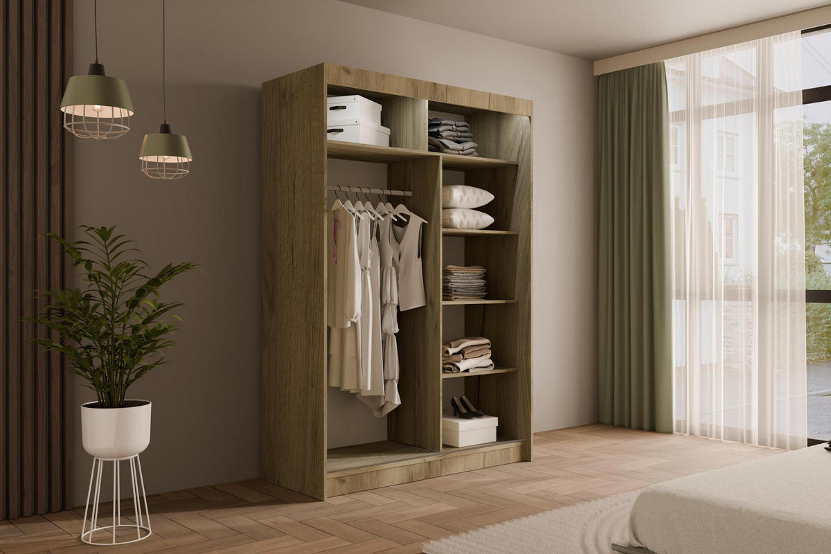 KLEIDERSCHRANK PAOKI mit LED - 120 cm - Braun - Braun, Holzwerkstoff (120/215/61cm) - ALTDECOR