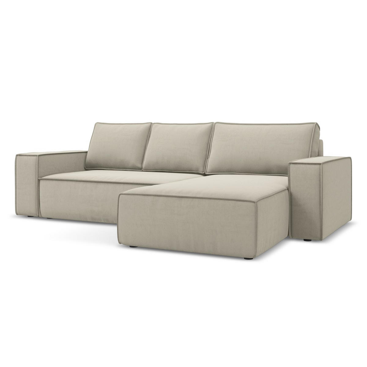 ECKSOFA mit Schlaffunktion Samt Stoff Creme - Perlmutt/Creme, Kunststoff/Textil (290/185cm) - LaMiaSofa
