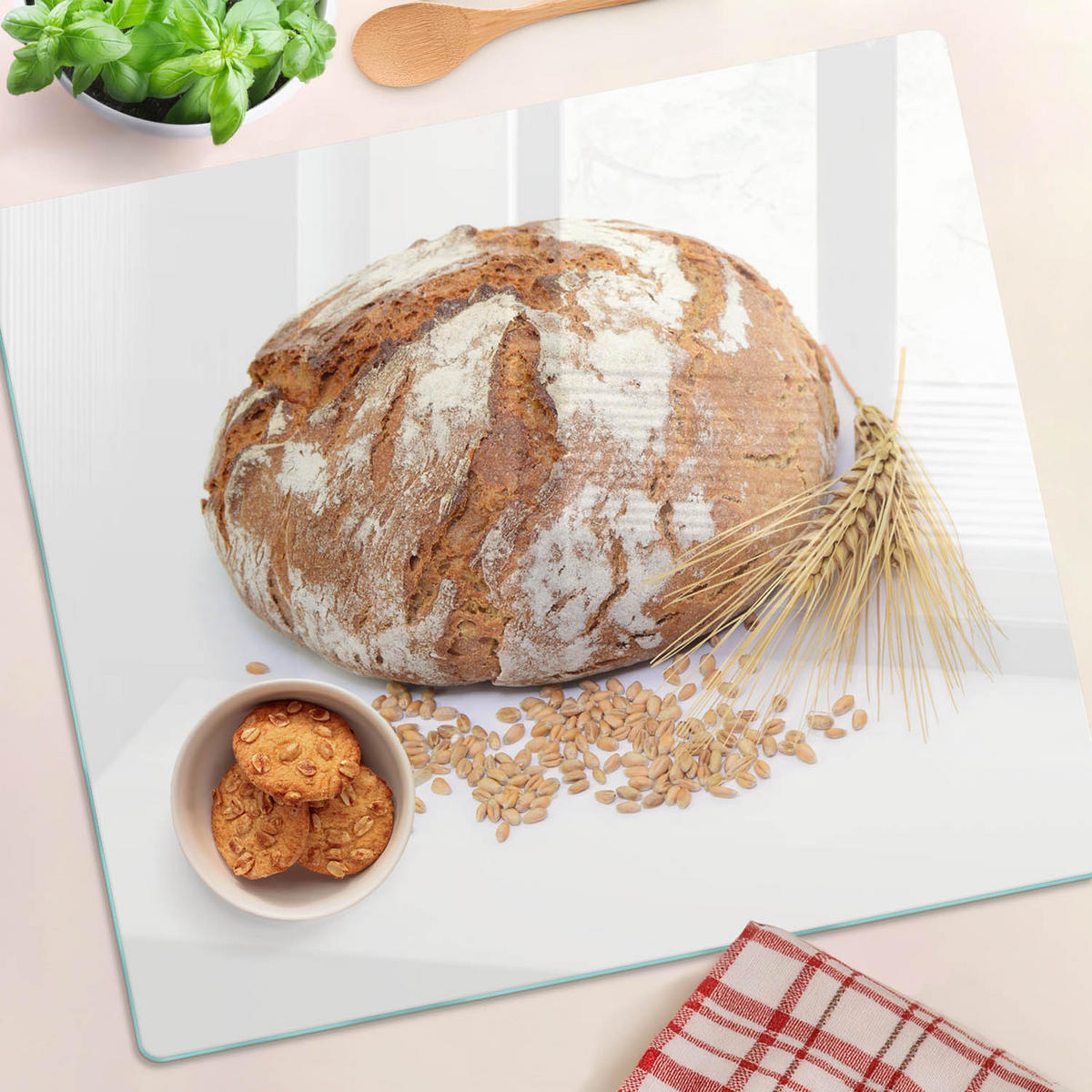 GLASPLATTE 60x52 cm Brot und Weizen - Braun, Glas (60/0.4/52cm) - TULUP