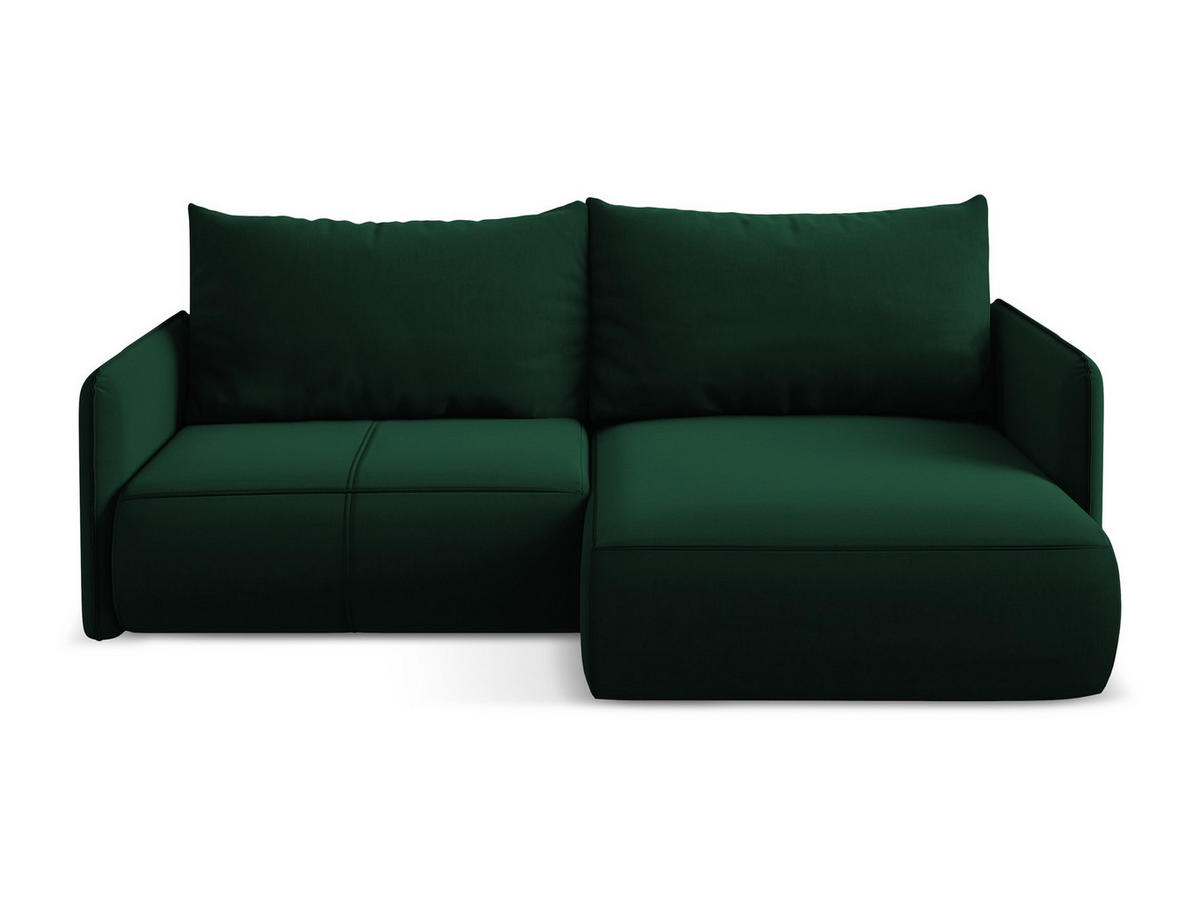 ECKSOFA mit Schlaffunktion Samt Stoff Grün - Dunkelgrün/Schwarz, Kunststoff/Textil (207/148cm) - Makamii