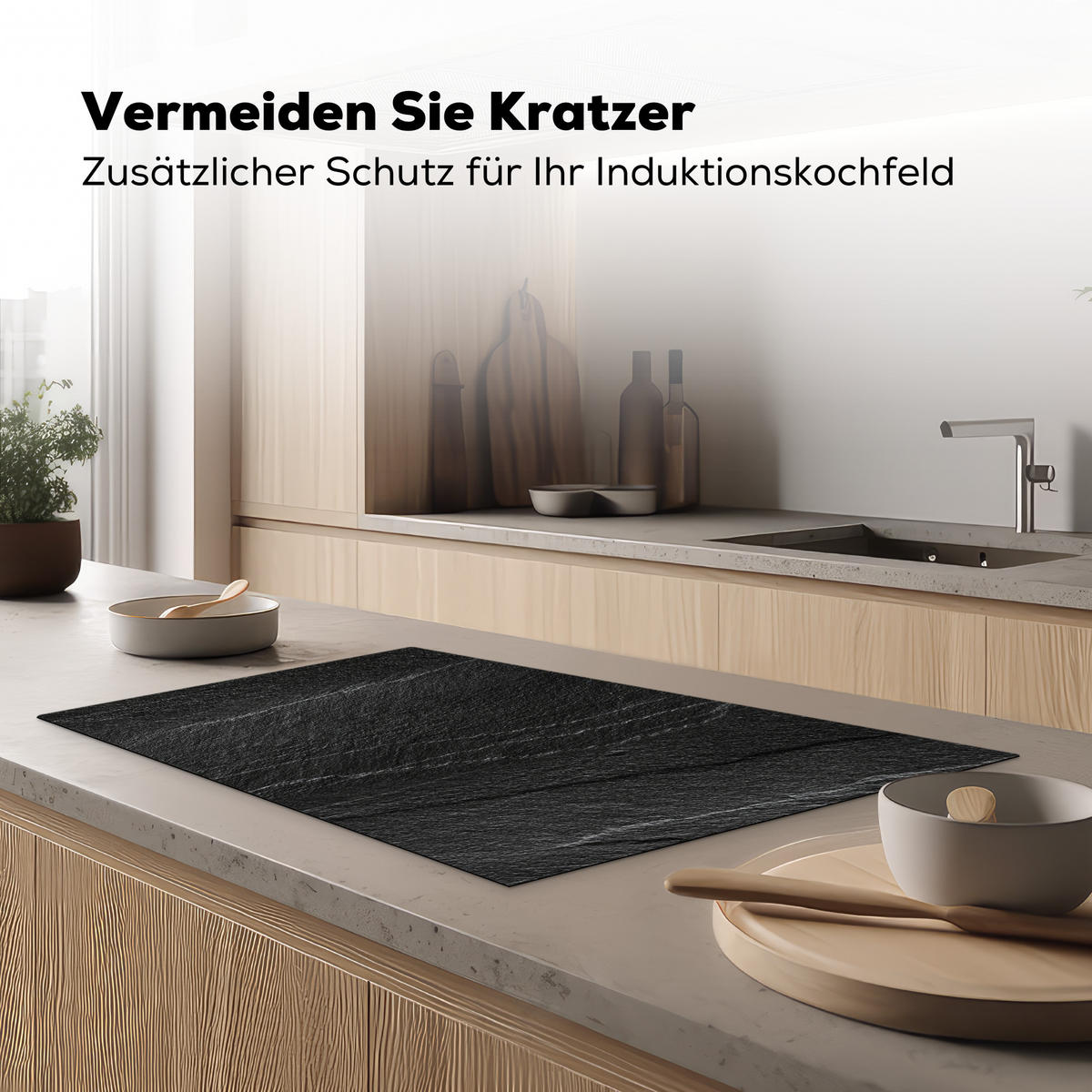 HERDABDECKPLATTE Stein - Anthrazit - Dunkelgrau - Steinstruktur Ceranfeldabdeckung 85x52 cm - Anthrazit, Kunststoff (85/52/0.2cm) - MuchoWow