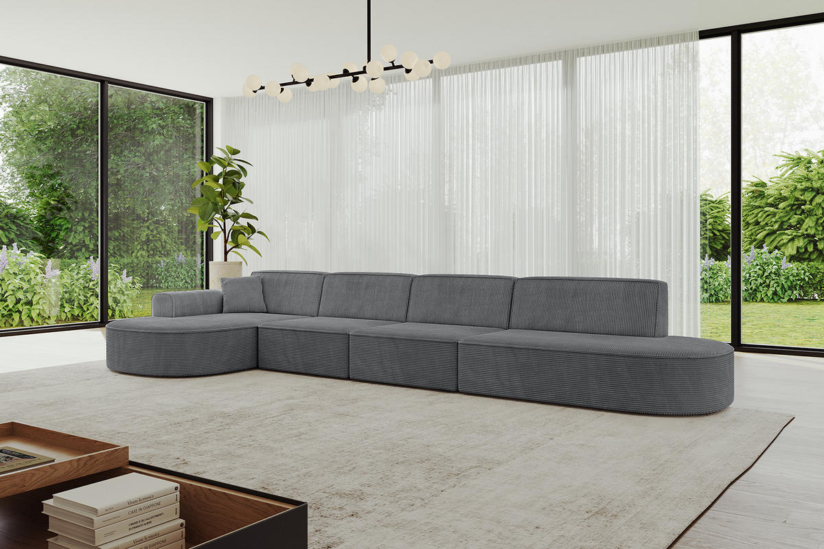 ECKSOFA Ottomane Links MARI-L3 - 402x163x73,5 cm Dunkelgrau Cord - Dunkelgrau/Schwarz, Holzwerkstoff/Kunststoff (165/406cm) - ALTDECOR