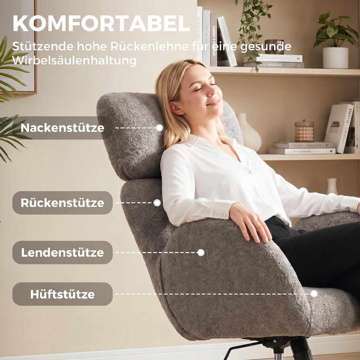SCHREIBTISCHSTUHL Samt (100% Polyester) Grau - Schwarz/Grau, Textil/Metall (67/113/68cm) - HOMCOM