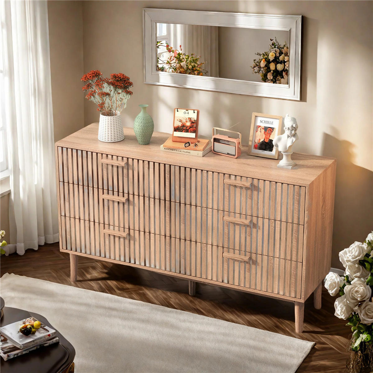 KOMMODE 6 Schubladen Holzoptik 100x73x34 cm - Naturfarben, Holz (100/73/34cm) - Kaket