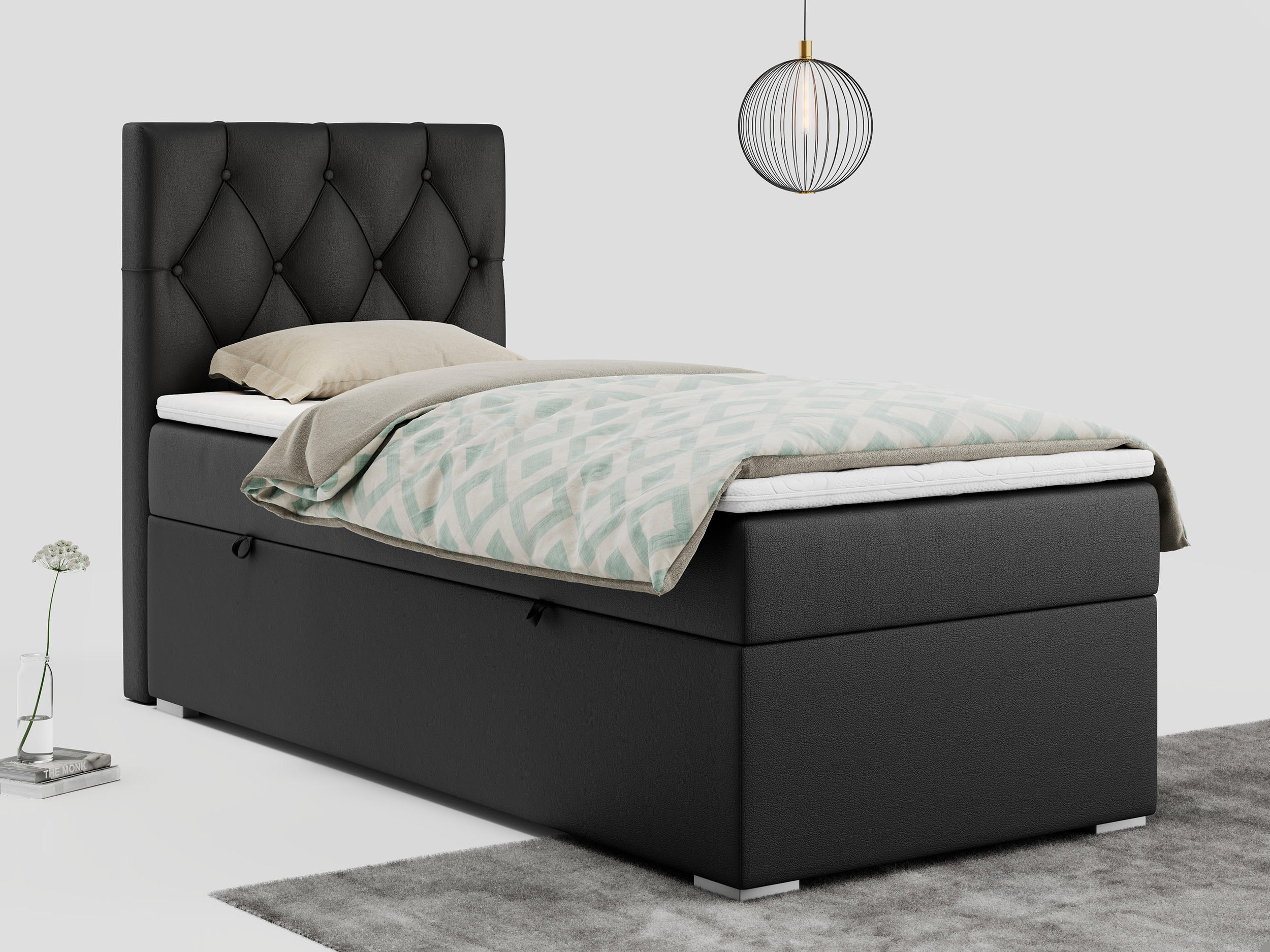 BOXBETT ALDA 90/200 Schwarz Kunstleder - H4 - Links Seite - Schwarz, Holz/Textil (90/200cm) - MKS