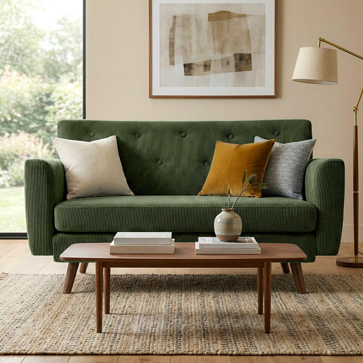 SOFA Arne Cord 2-Sitzer 120x74x81cm Cord Grün Couch - Grün, Kunststoff (120/81/74cm) - DELUKE