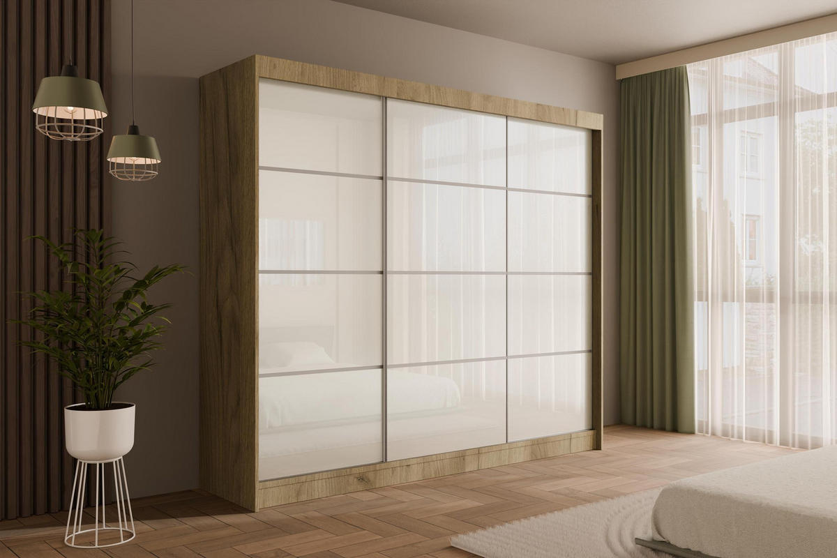KLEIDERSCHRANK PEKA III - 250 cm - Braun|Weiß - Braun/Weiß, Holzwerkstoff (250/215/61cm) - ALTDECOR