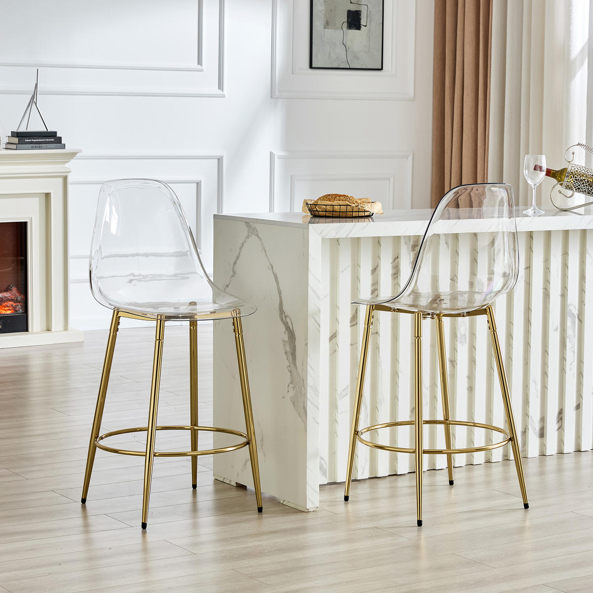 BARHOCKER 2er-Set Transparent und Gold mit Rückenlehne und Fußring - Goldfarben, Metall (48.5/102/48.5cm) - PANGIVO
