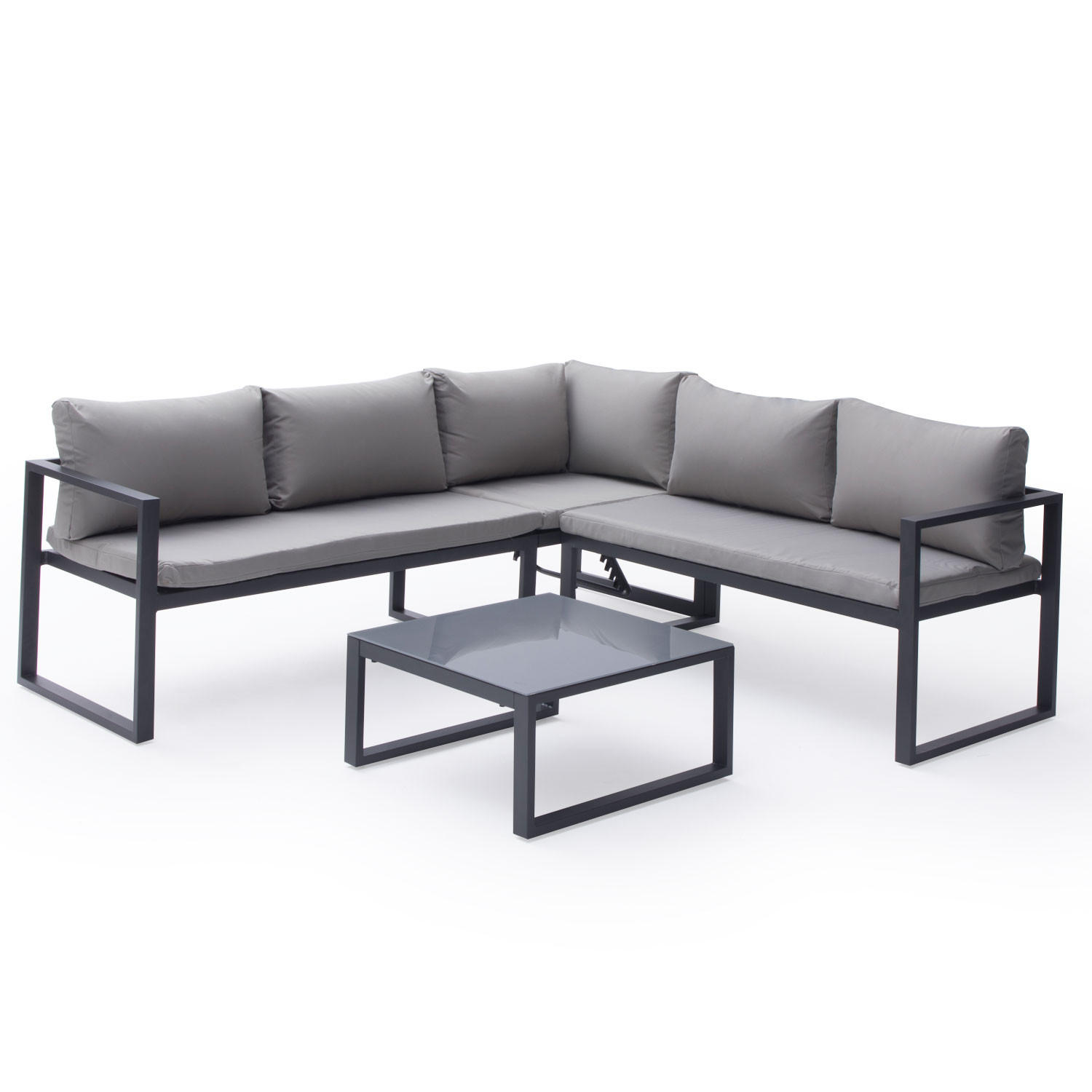 GARTENSALON Ibiza Grau und Anthrazit 4 Plätze - Grau, Metall - Happy Garden