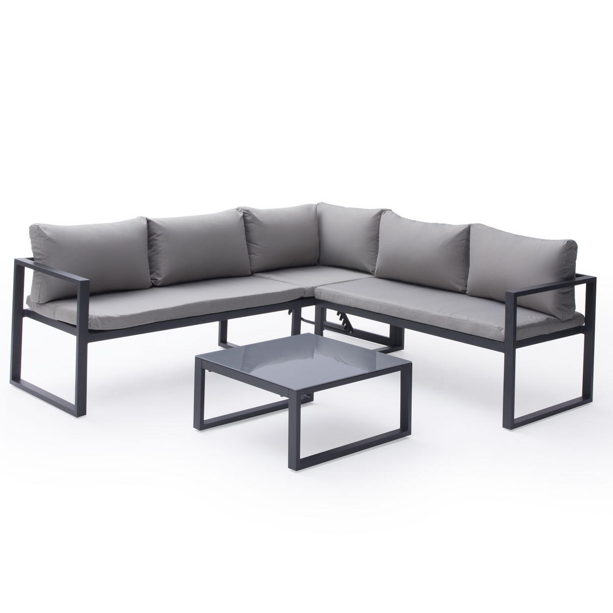 GARTENSALON Ibiza Grau und Anthrazit 4 Plätze - Grau, Metall - Happy Garden