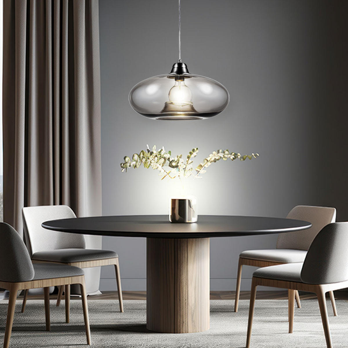 LED HÄNGELEUCHTE LILLE Grau Metall Glas - Grau, Glas (40/40/150cm) - Nowa