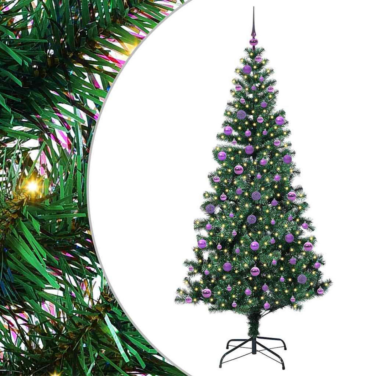 WEIHNACHTSBAUM Künstlicher Vorbeleuchteter Haltbar 110/110/210 cm Grün PVC - Schwarz, Kunststoff (210cm) - vidaXL