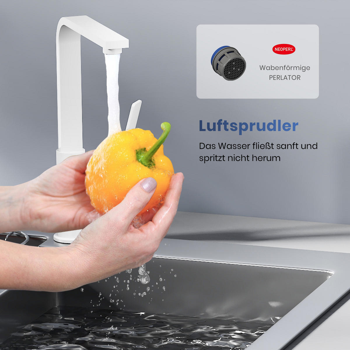 KÜCHENARMATUR mit 360° Drehbar Edelstahl Einhebelmischer Weiß Matt - Weiß, Metall (22.5/10.1/30.3cm) - EMKE