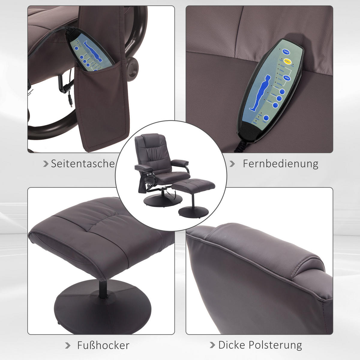 MASSAGESESSEL mit Hocker und 360°-Drehfunktion – mit Massagefunktion und verstellbarer Rückenlehne - Braun, Metall (77/95/84cm) - BEAOK